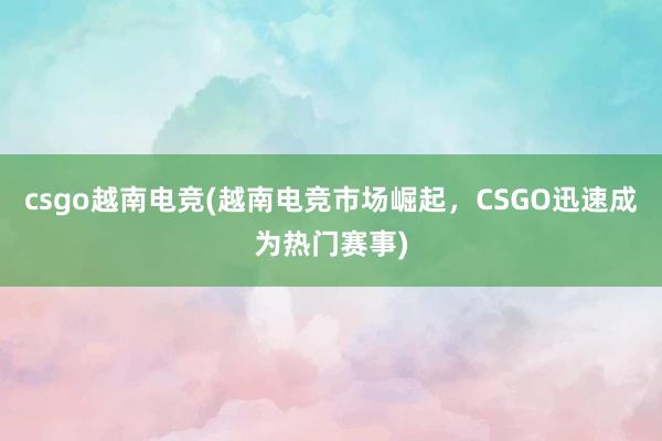 csgo越南电竞(越南电竞市场崛起，CSGO迅速成为热门赛事)