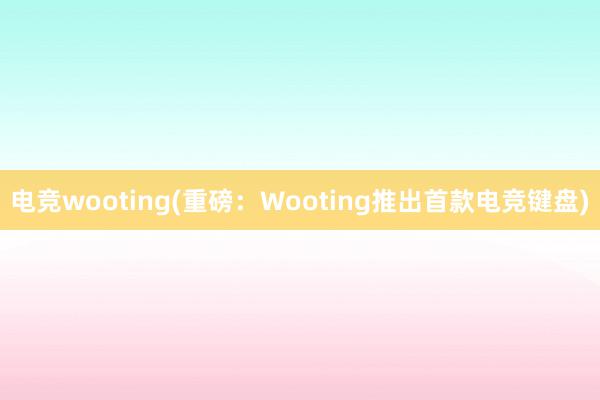 电竞wooting(重磅：Wooting推出首款电竞键盘)