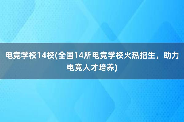 电竞学校14校(全国14所电竞学校火热招生，助力电竞人才培养)