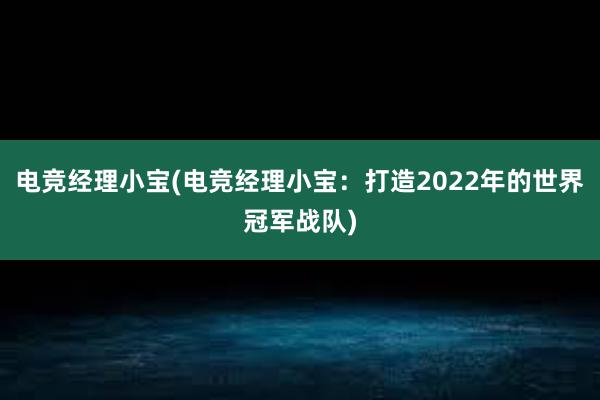 电竞经理小宝(电竞经理小宝：打造2022年的世界冠军战队)