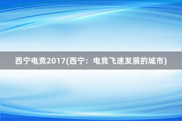 西宁电竞2017(西宁：电竞飞速发展的城市)