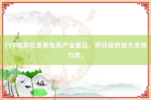 TYF电竞社发表电竞产业意见，呼吁政府加大支持力度。