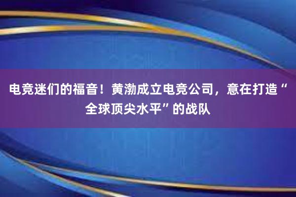 电竞迷们的福音！黄渤成立电竞公司，意在打造“全球顶尖水平”的战队